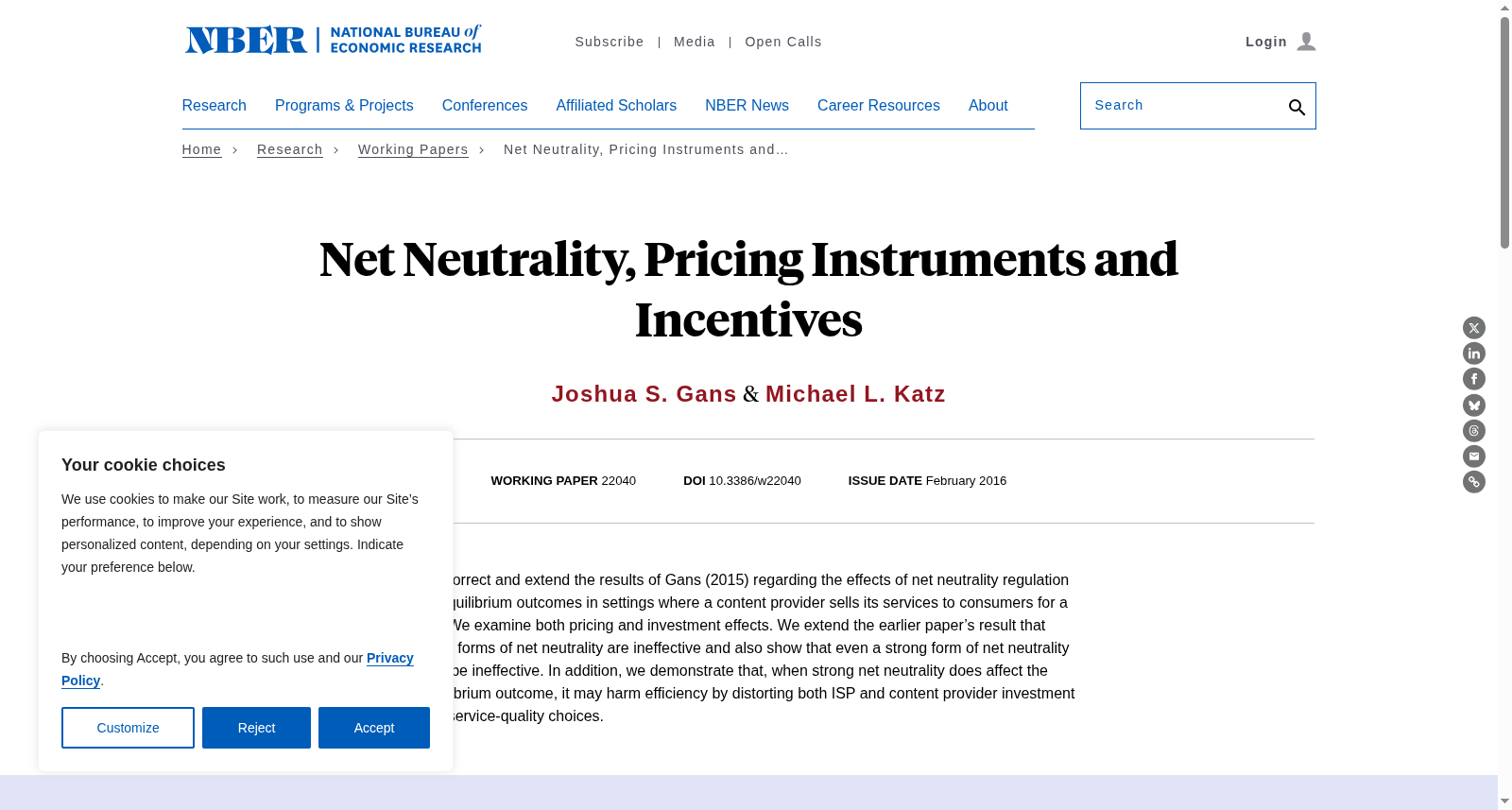 Net Neutrality, Pricing Instruments and Incentives 数据集图片