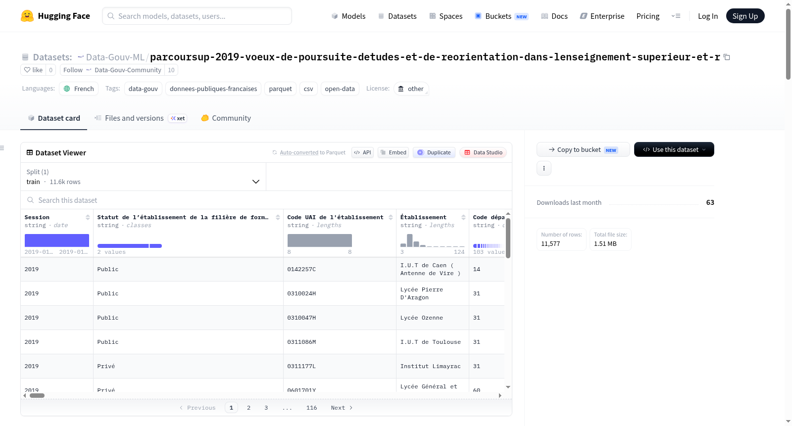 Data-Gouv-FR/parcoursup-2019-voeux-de-poursuite-detudes-et-de-reorientation-dans-lenseignement-superieur-et-r 数据集图片