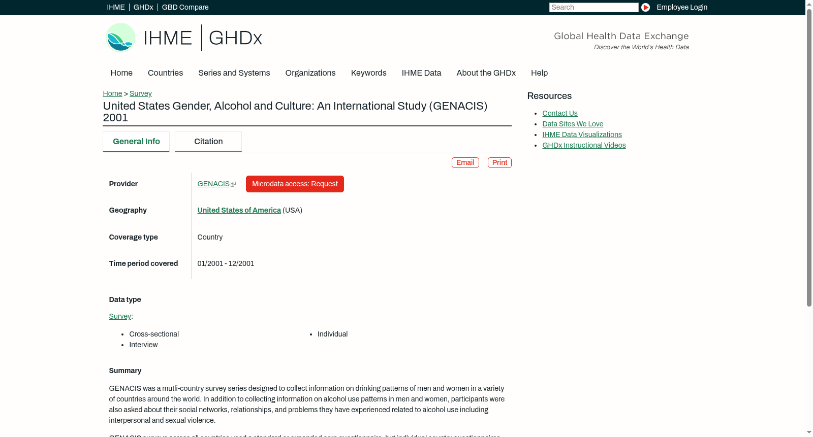 United States Gender, Alcohol and Culture: An International Study (GENACIS) 2001 数据集图片