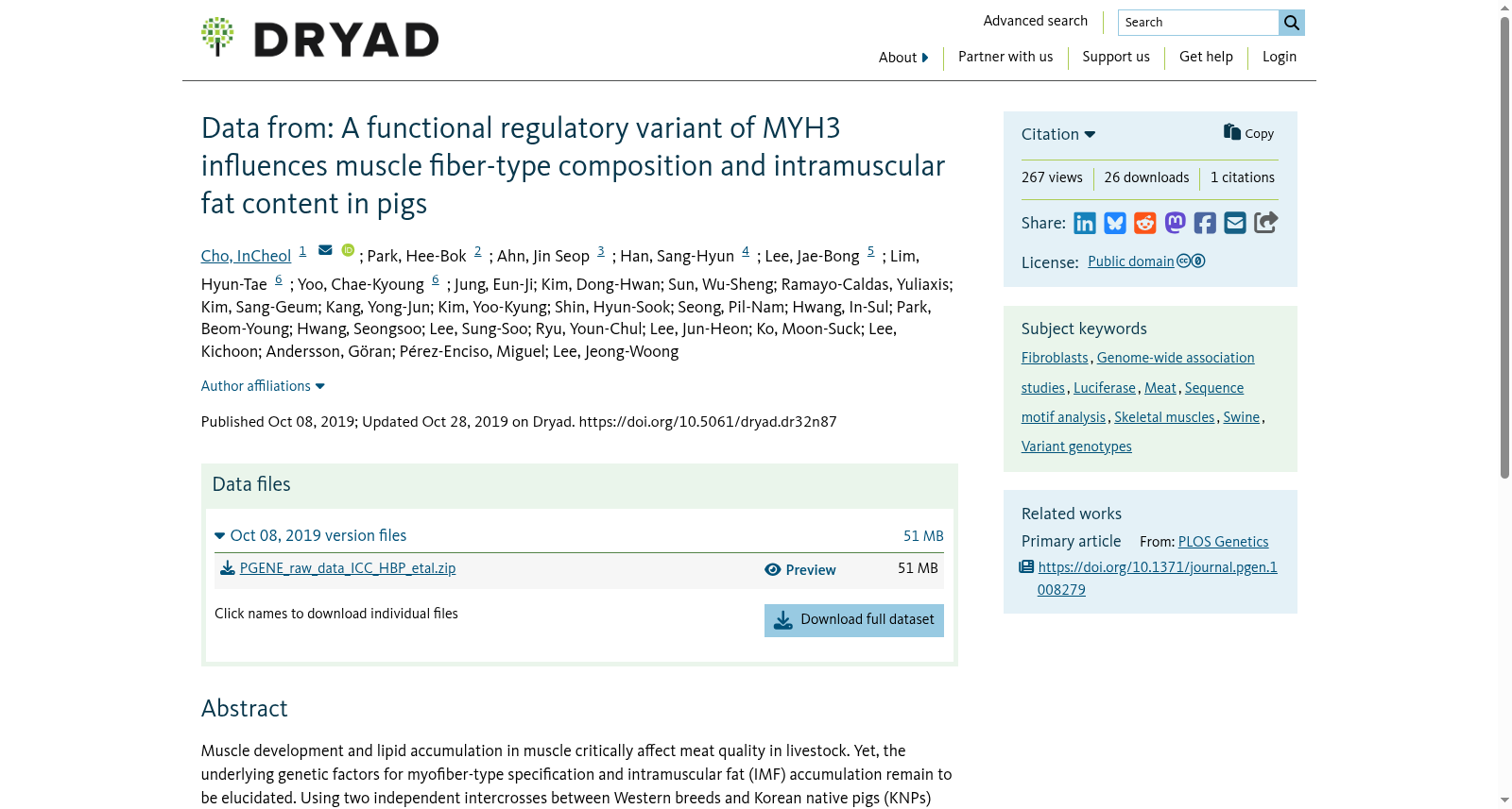 Data from: A functional regulatory variant of MYH3 influences muscle fiber-type composition and intramuscular fat content in pigs 数据集图片