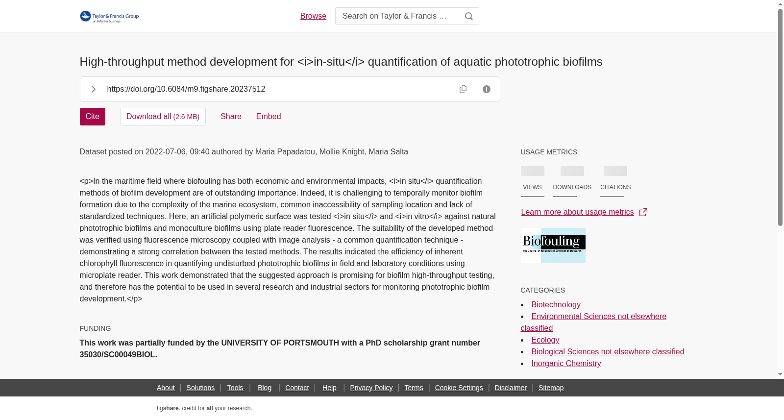 High-throughput method development for <i>in-situ</i> quantification of aquatic phototrophic biofilms 数据集图片