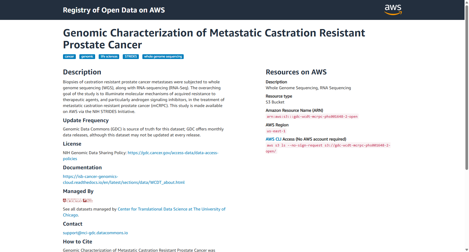Genomic Characterization of Metastatic Castration Resistant Prostate Cancer on AWS