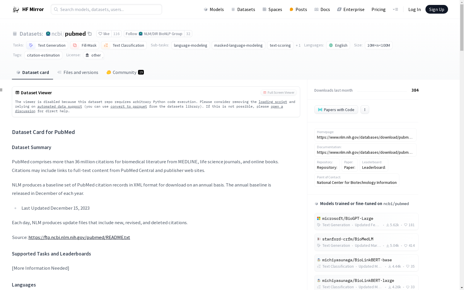 ncbi/pubmed|生物医学文献数据集|文本分析数据集