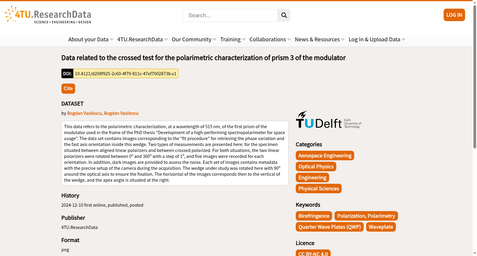 Data related to the crossed test for the polarimetric characterization of prism 3 of the modulator 数据集图片