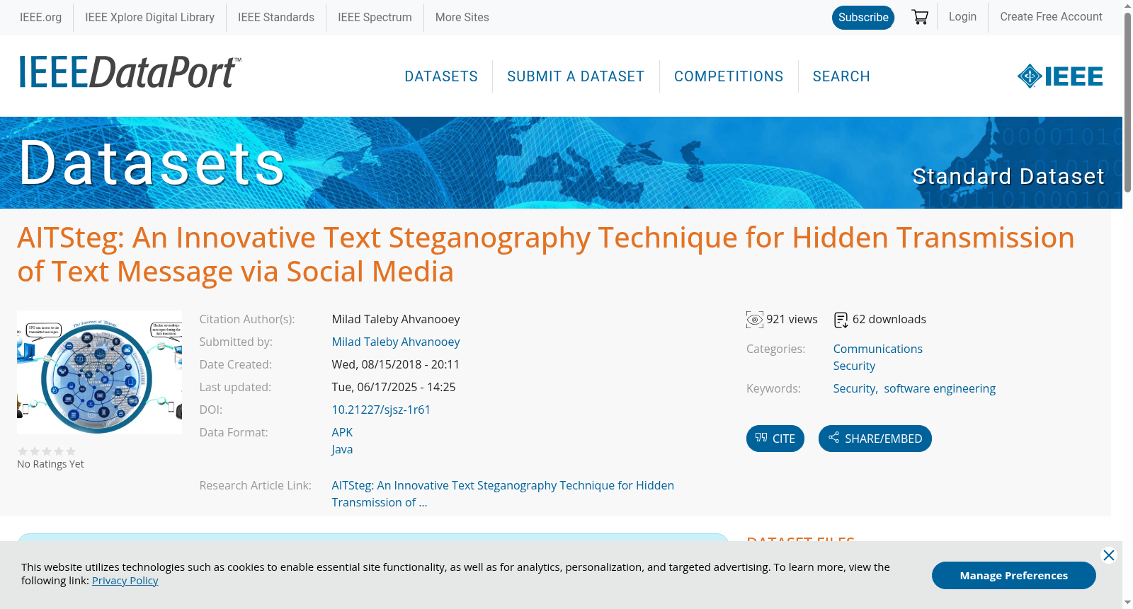 AITSteg: An Innovative Text Steganography Technique for Hidden Transmission of Text Message via Social Media 数据集图片