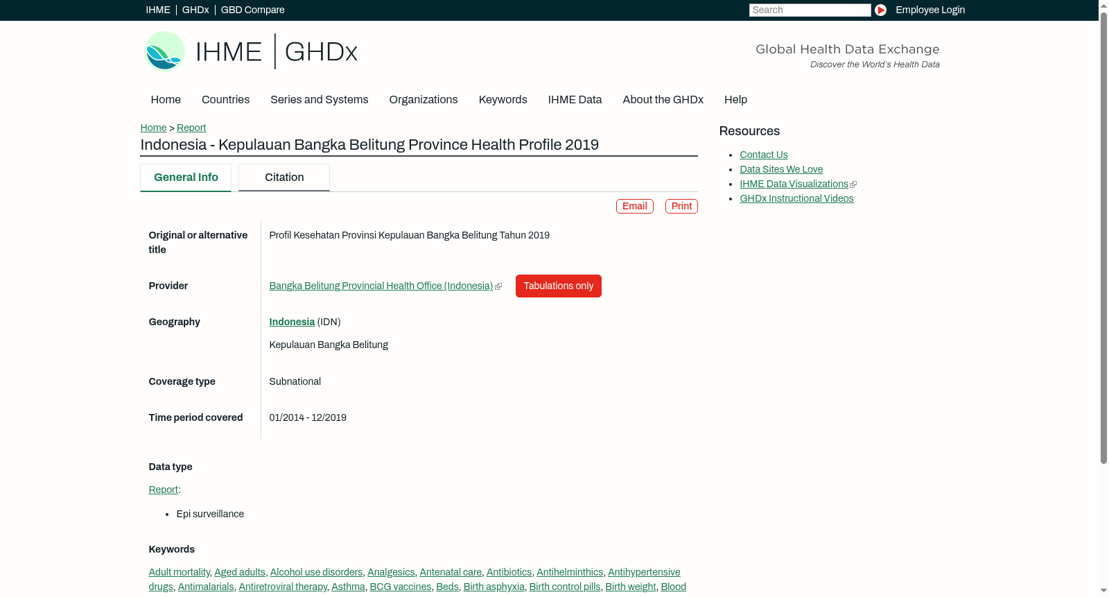 Indonesia - Kepulauan Bangka Belitung Province Health Profile 2019 数据集图片
