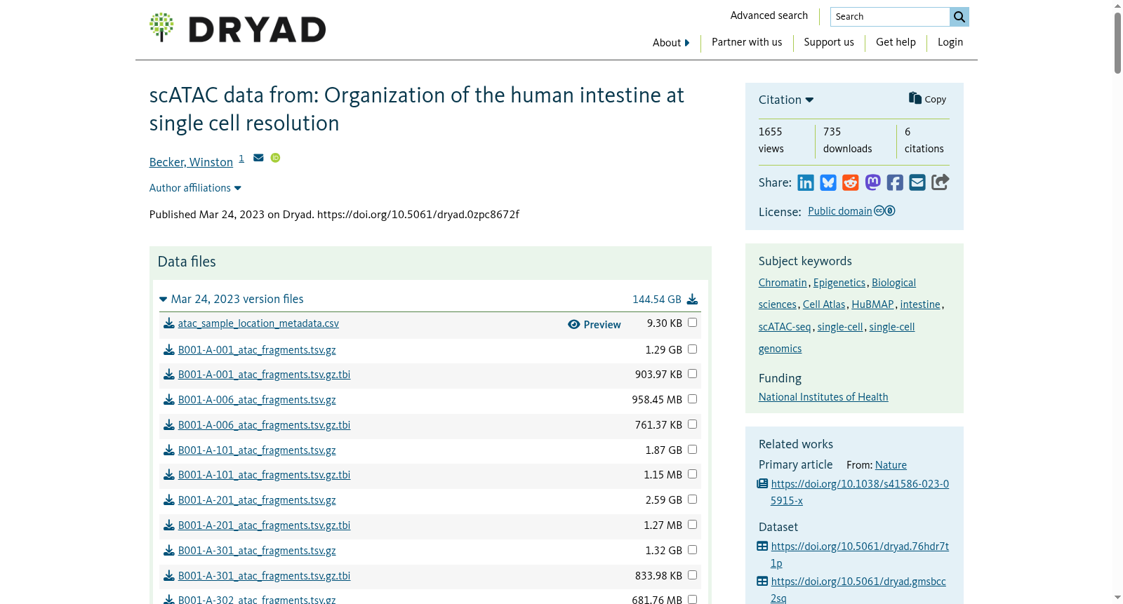 scATAC data from: Organization of the human intestine at single cell resolution 数据集图片