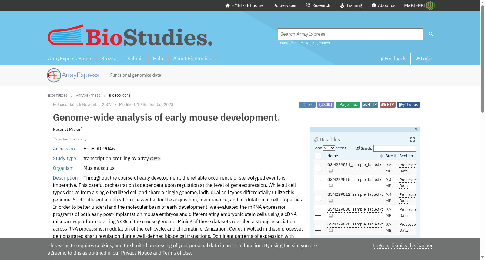 Genome-wide analysis of early mouse development. 数据集图片