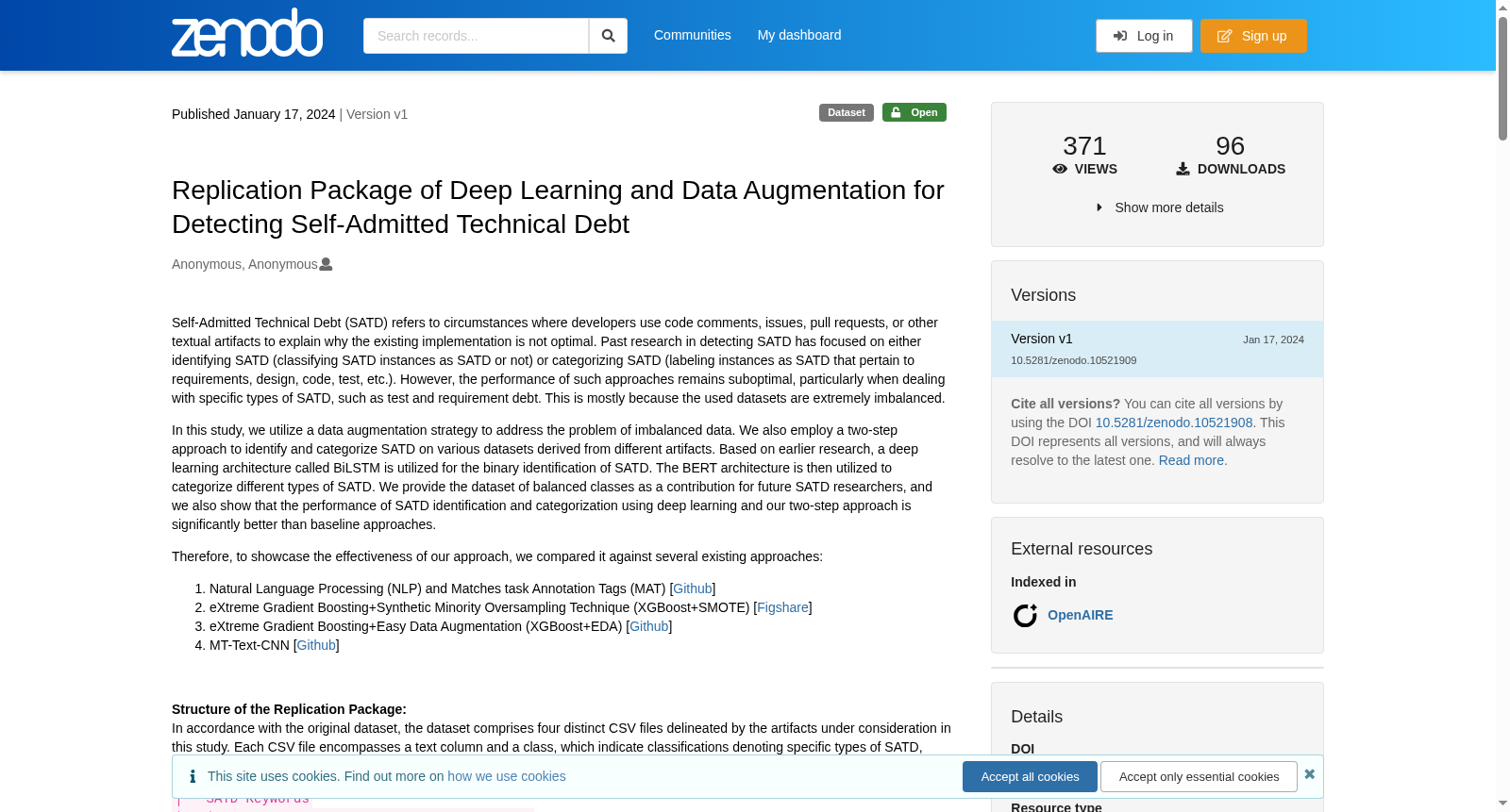 Replication Package of Deep Learning and Data Augmentation for Detecting Self-Admitted Technical Debt 数据集图片