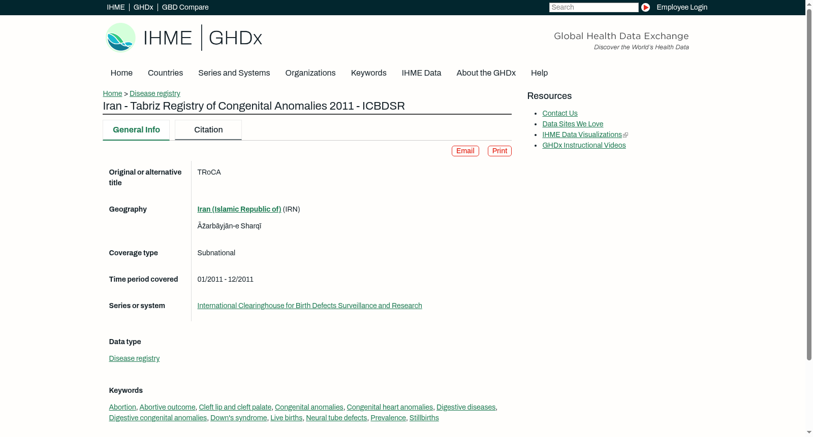 Iran - Tabriz Registry of Congenital Anomalies 2011 - ICBDSR 数据集图片
