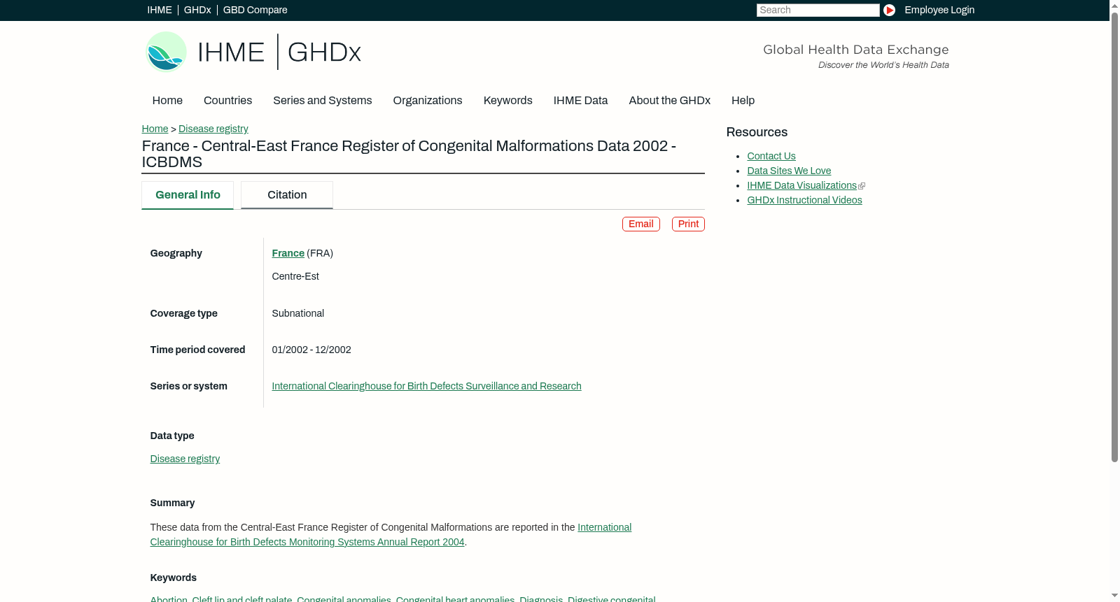 France - Central-East France Register of Congenital Malformations Data 2002 - ICBDMS 数据集图片