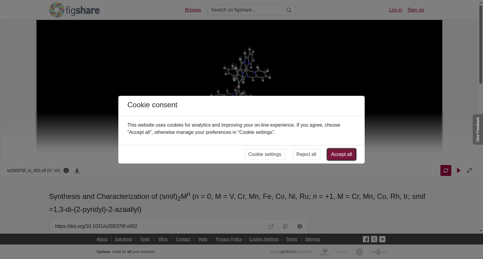 Synthesis and Characterization of (smif)2Mn (n = 0, M = V, Cr, Mn, Fe, Co, Ni, Ru; n = +1, M = Cr, Mn, Co, Rh, Ir; smif =1,3-di-(2-pyridyl)-2-azaallyl) 数据集图片