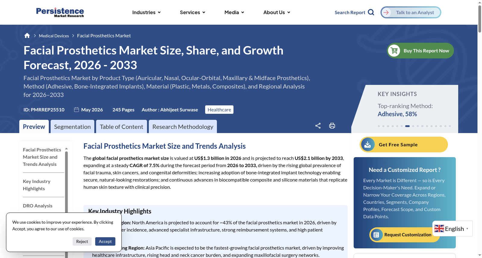 Facial Prosthetics Market - Persistence Market Research 数据集图片