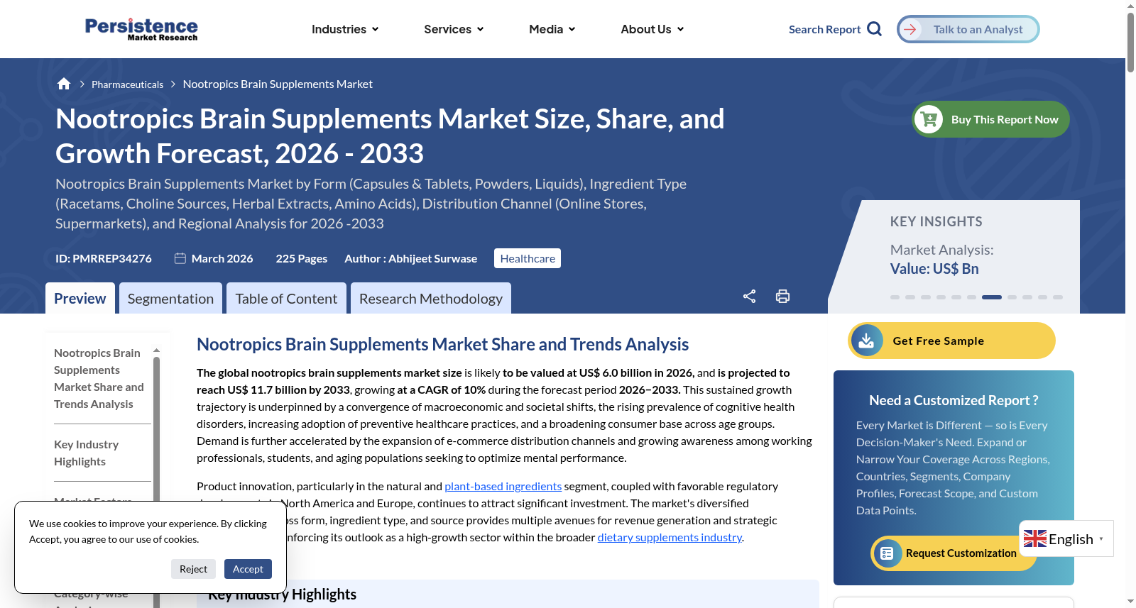 Nootropics Brain Supplements Market - Persistence Market Research 数据集图片