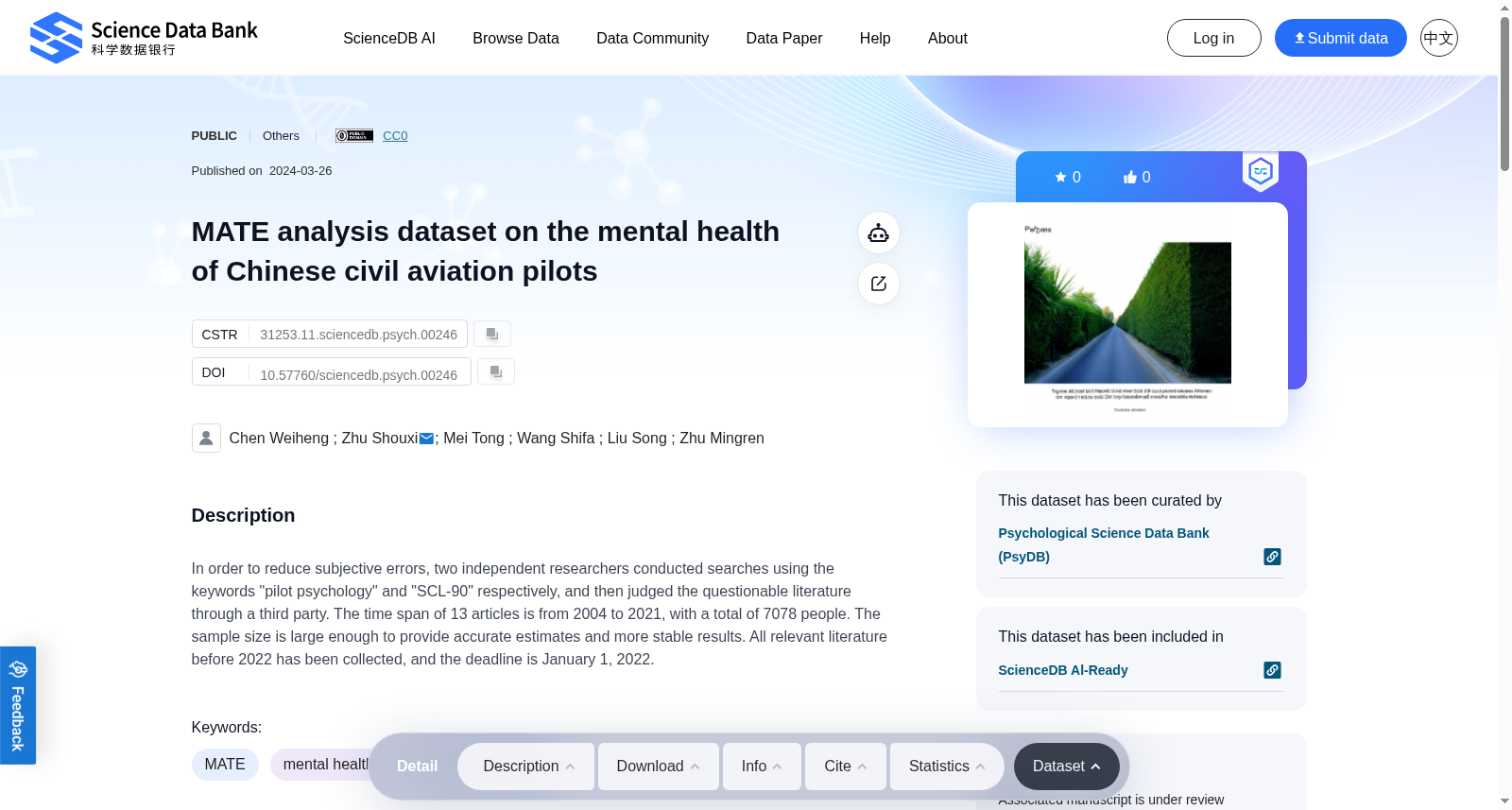 MATE analysis dataset on the mental health of Chinese civil aviation pilots 数据集图片