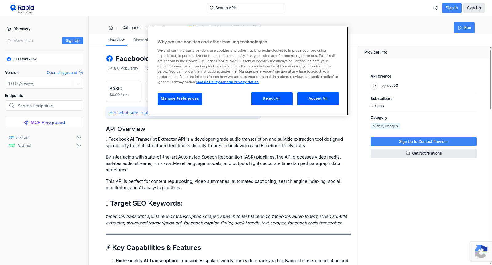 Facebook AI Transcript Extractor API 数据集图片