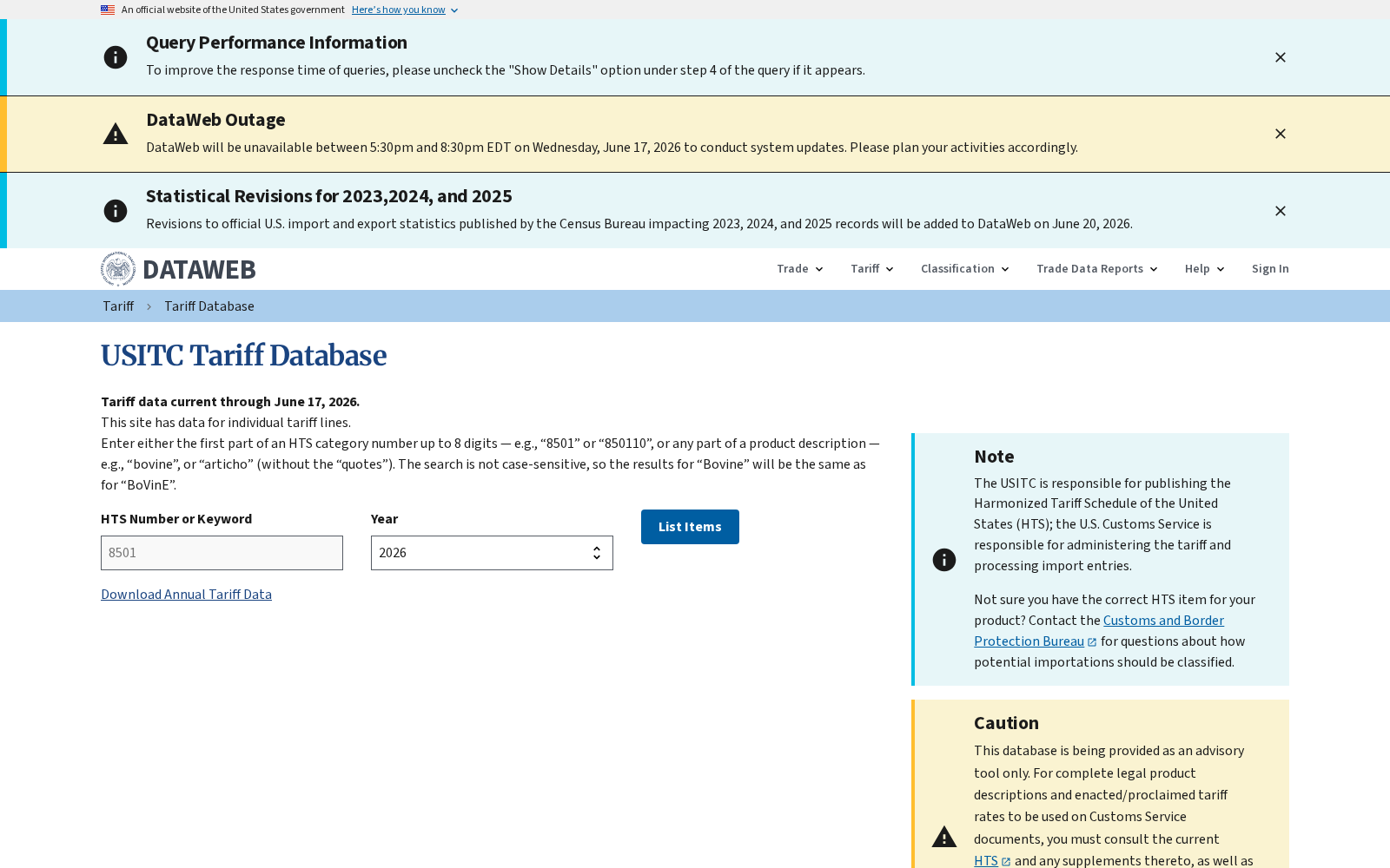 USITC Tariff Database 数据集图片