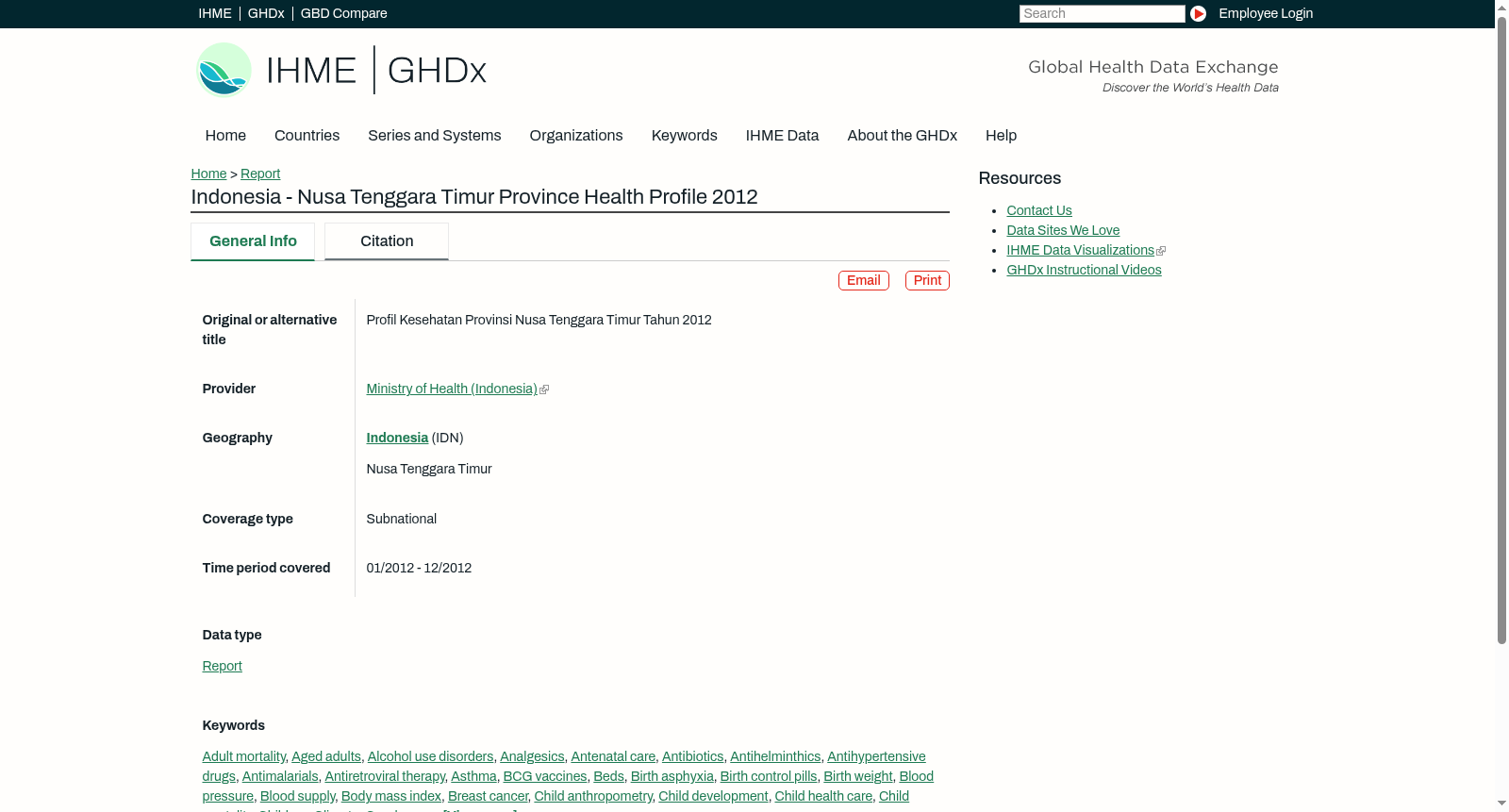 Indonesia - Nusa Tenggara Timur Province Health Profile 2012 数据集图片
