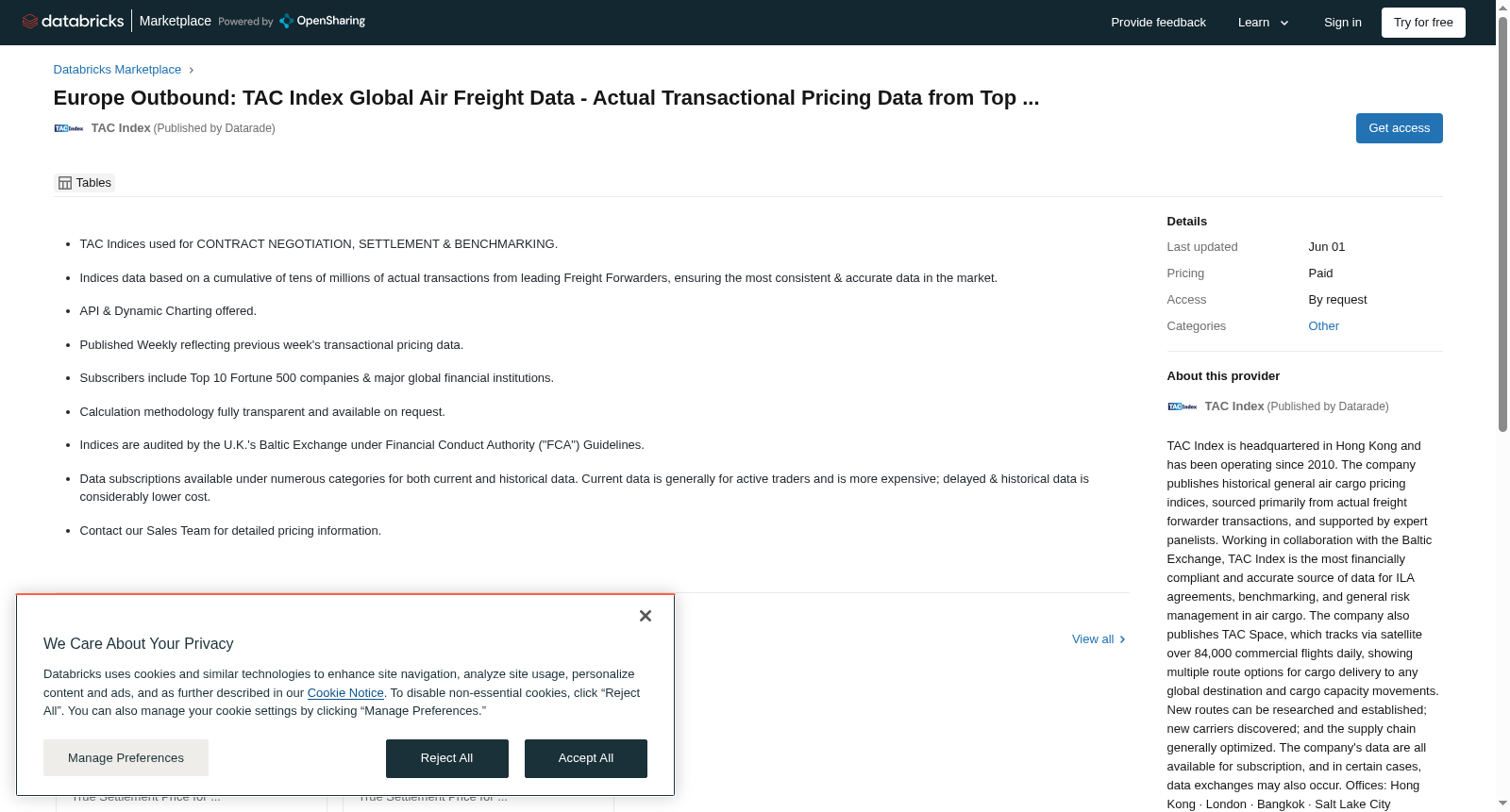 Europe Outbound: TAC Index Global Air Freight Data - Actual Transactional Pricing Data from Top ... 数据集图片