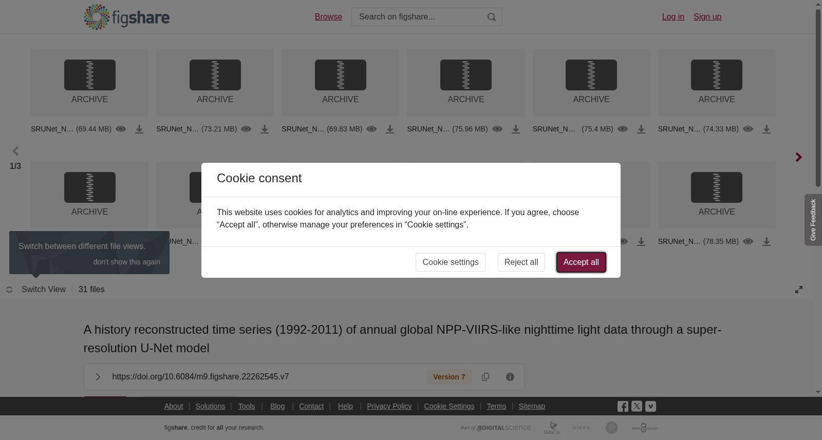 A history reconstructed time series (1992-2011) of annual global NPP-VIIRS-like nighttime light data through a super-resolution U-Net model 数据集图片