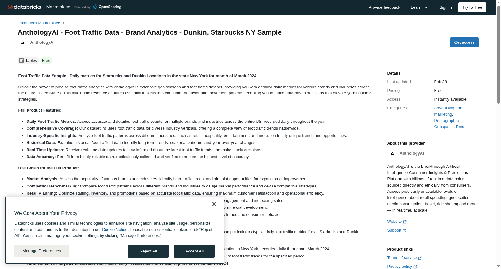 AnthologyAI - Foot Traffic Data - Brand Analytics - Dunkin, Starbucks NY Sample 数据集图片