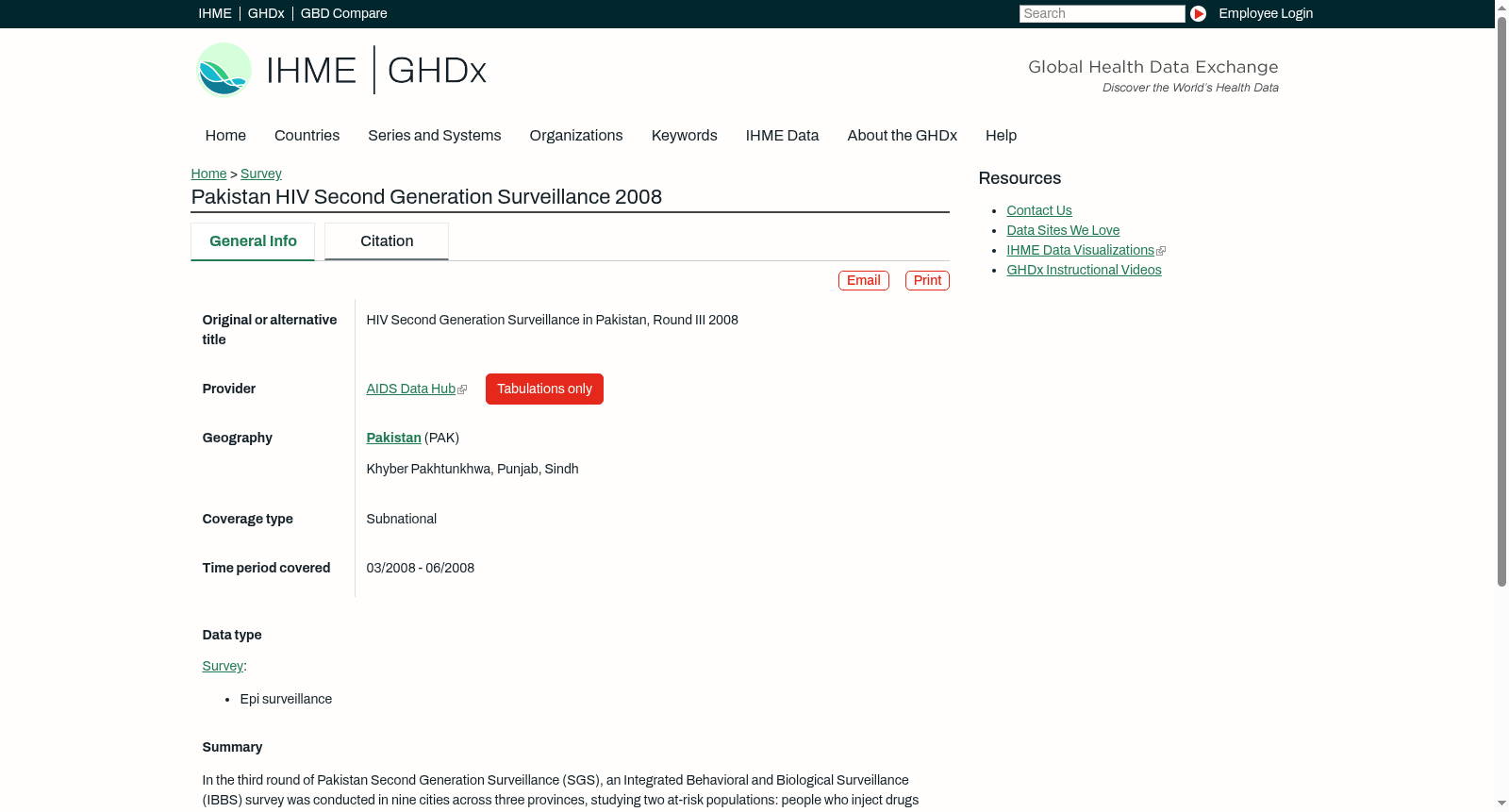 Pakistan HIV Second Generation Surveillance 2008 数据集图片
