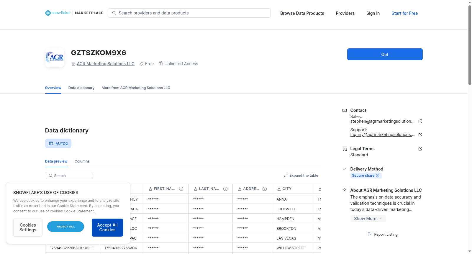 AGR AUTO VIN MARKETING DATABASE 数据集图片