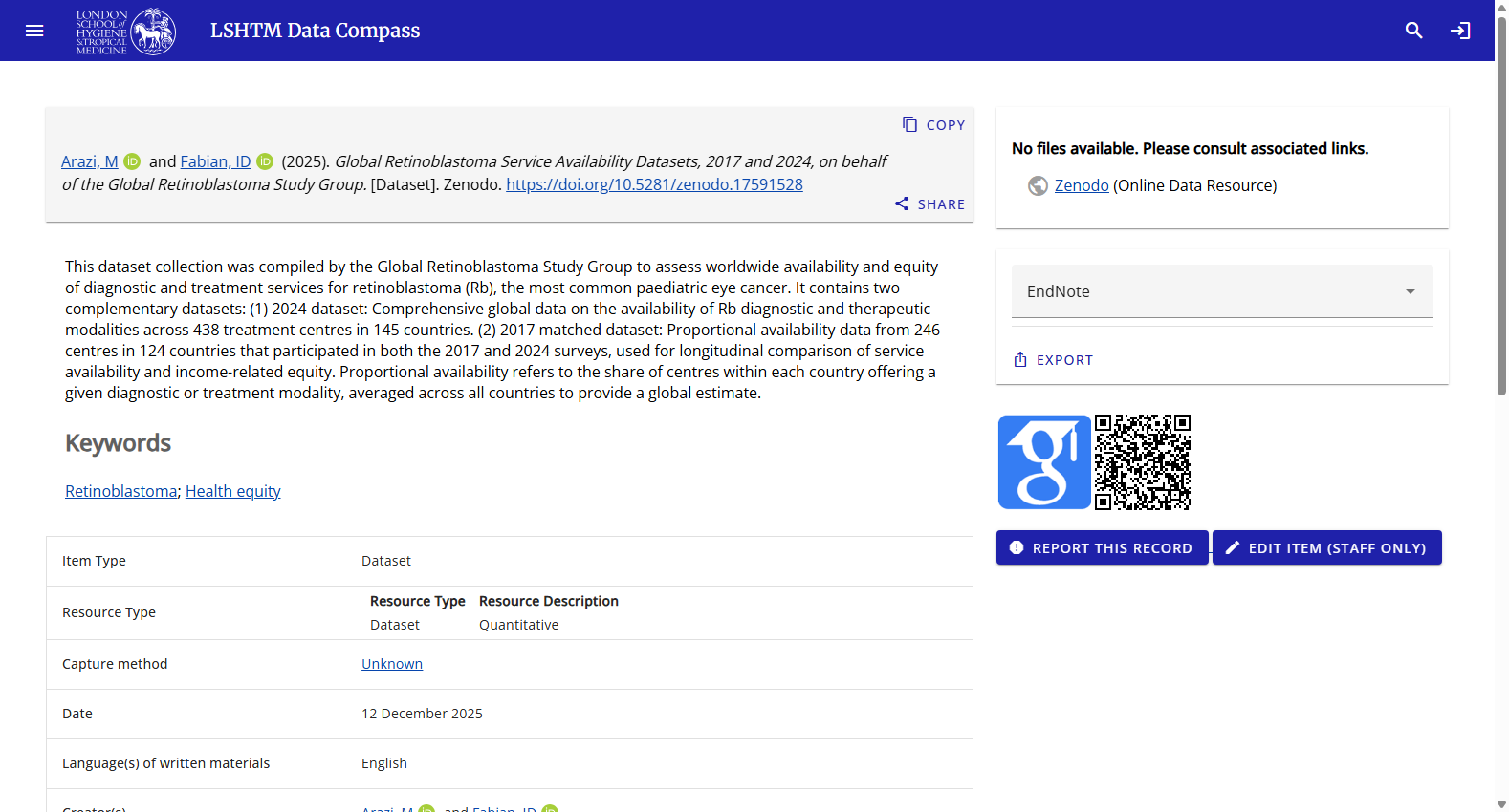 Global Retinoblastoma Service Availability Datasets, 2017 and 2024
