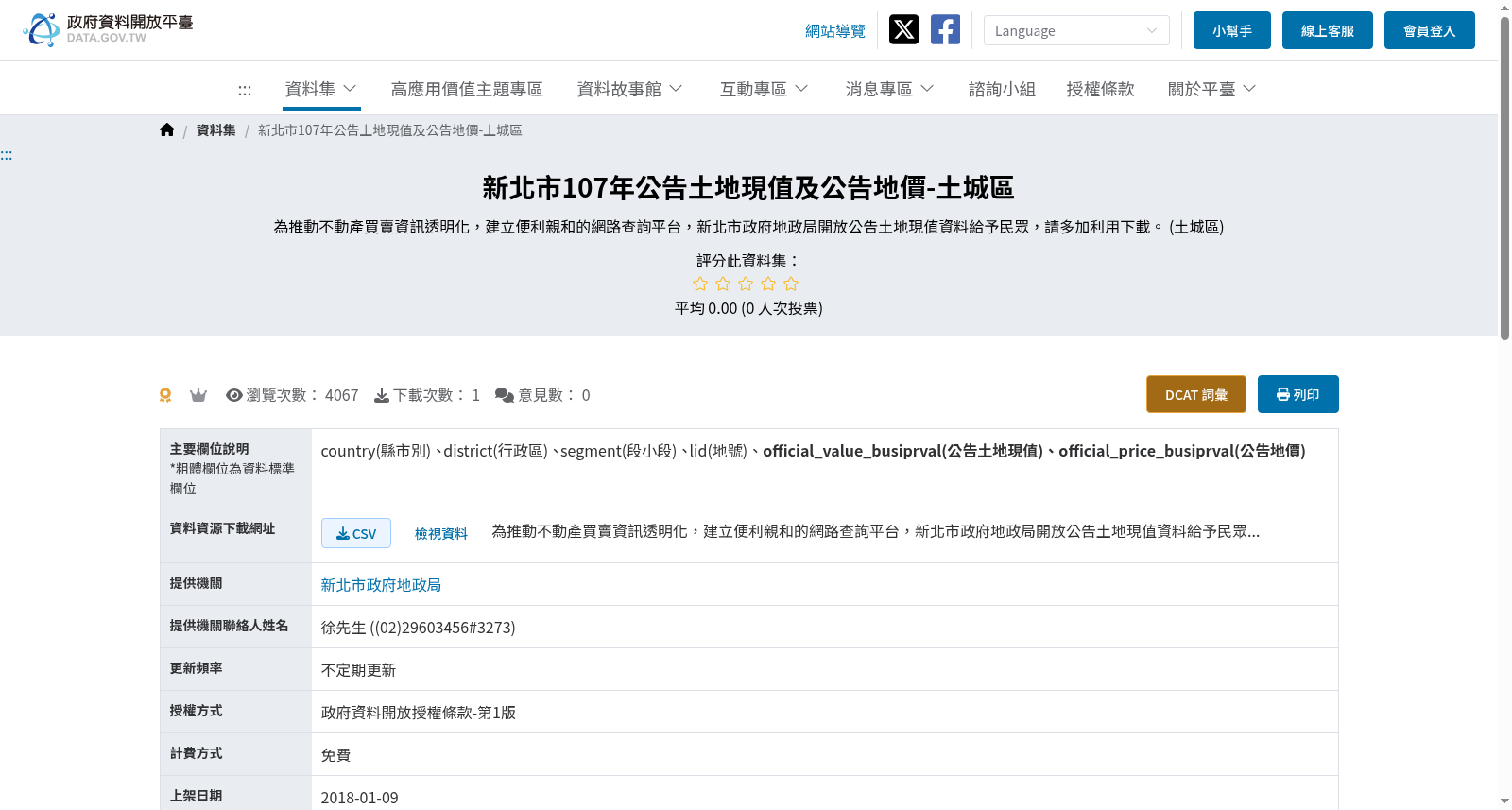 新北市107年公告土地現值及公告地價-土城區 数据集图片