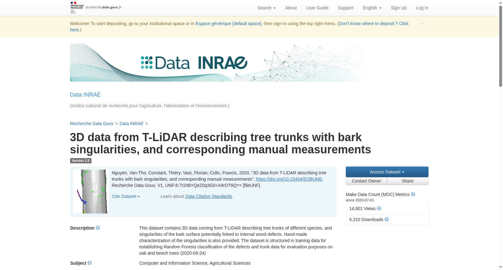 3D data from T-LiDAR describing tree trunks with bark singularities, and corresponding manual measurements 数据集图片