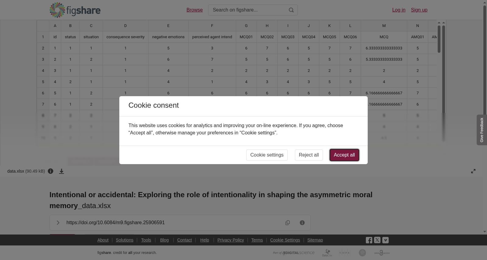 <b>Intentional or accidental: Exploring the role of intentionality in shaping the asymmetric moral memory_</b>data.xlsx 数据集图片