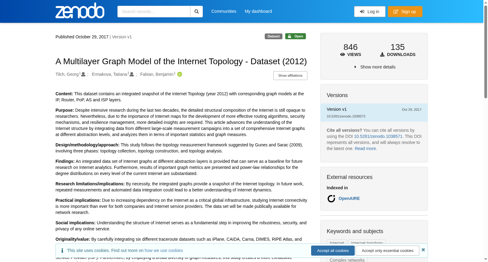 A Multilayer Graph Model of the Internet Topology - Dataset (2012) 数据集图片
