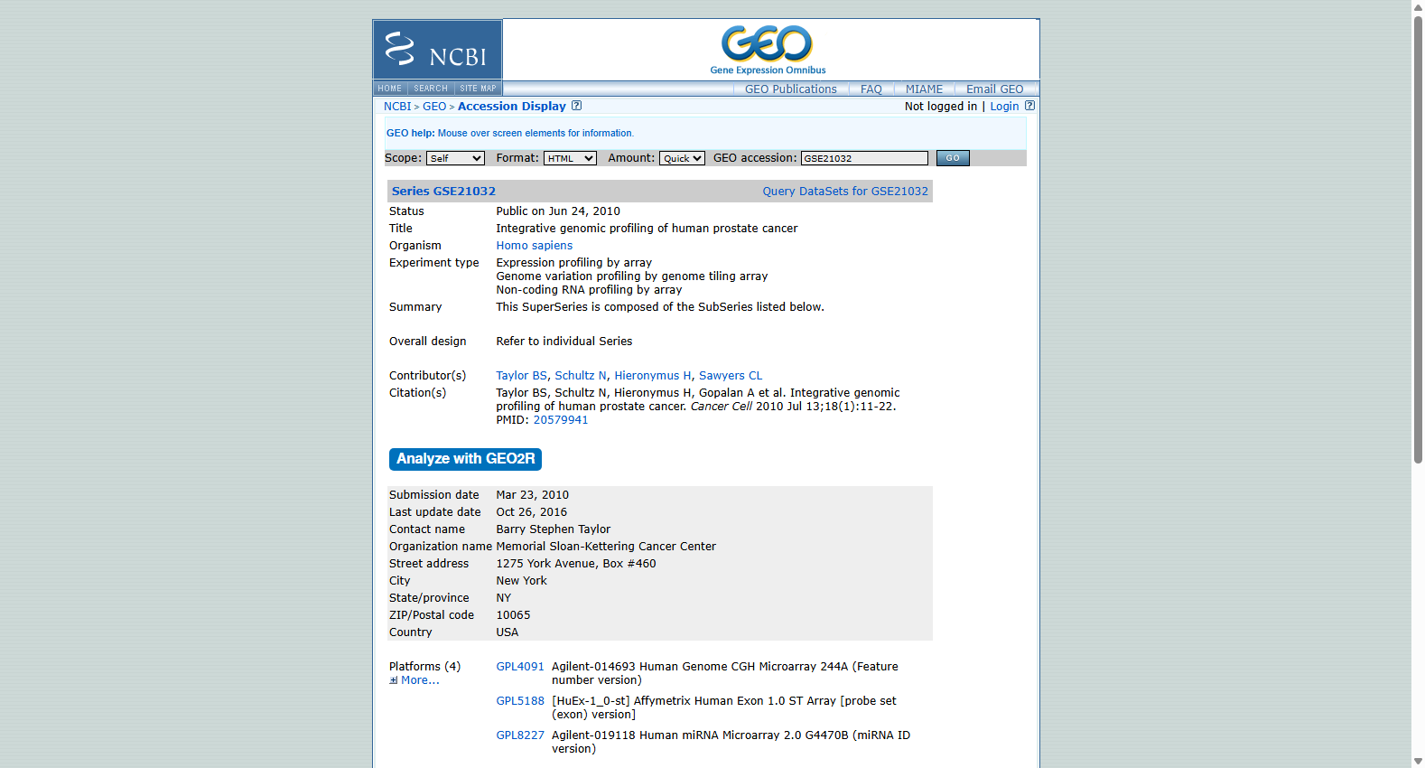 GSE21032 Integrative Genomic Profiling of Human Prostate Cancer