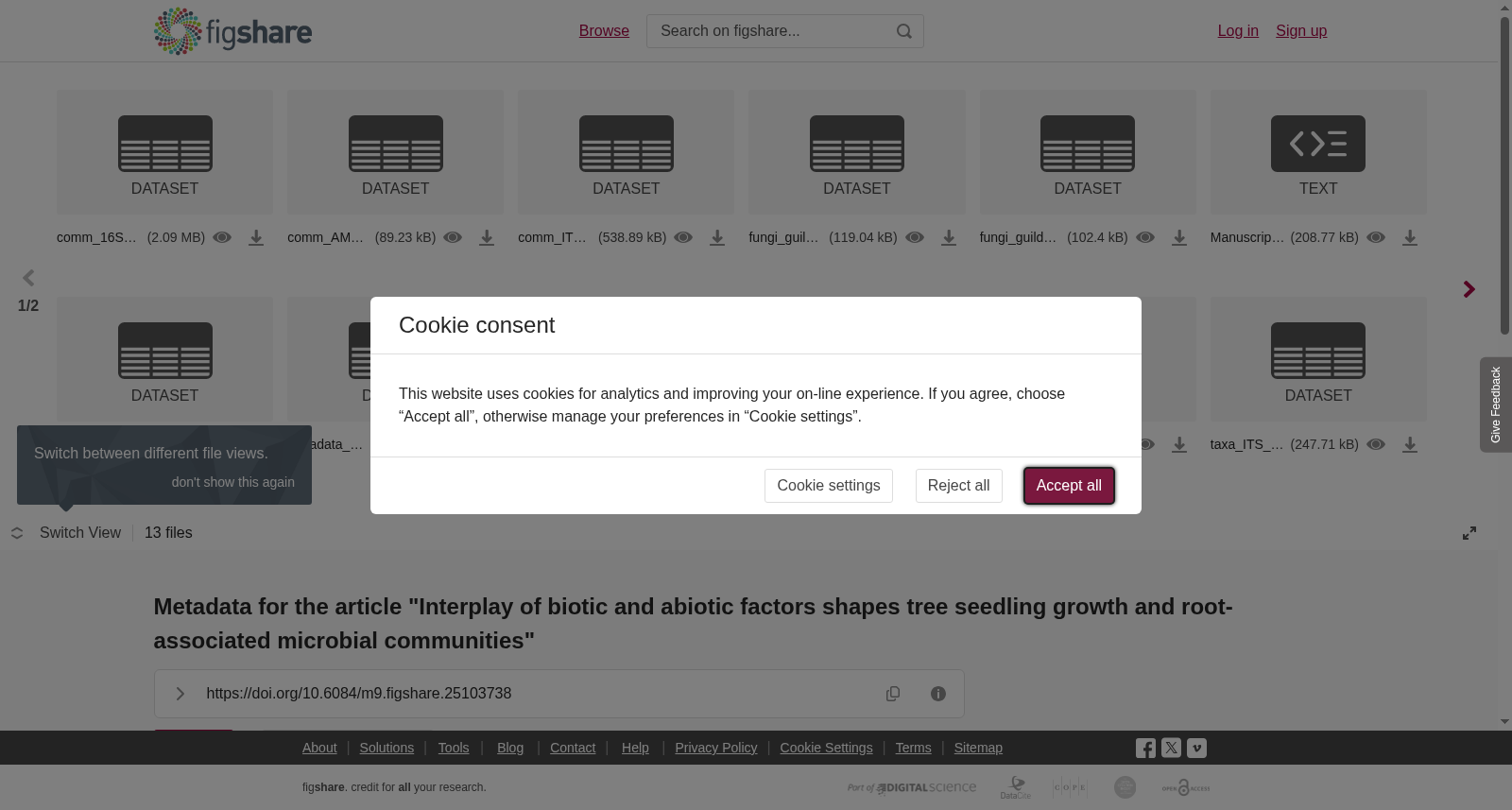 <b>Metadata for the article "</b><b>Interplay of biotic and abiotic factors shapes tree seedling growth and root-associated microbial communities"</b> 数据集图片