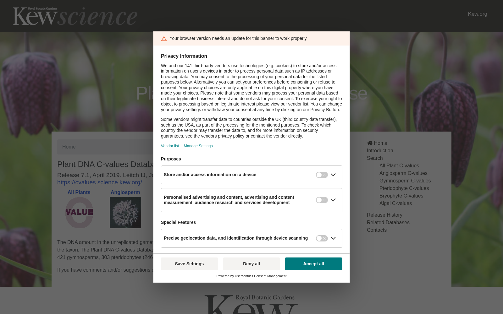 Plant DNA C-values database 数据集图片