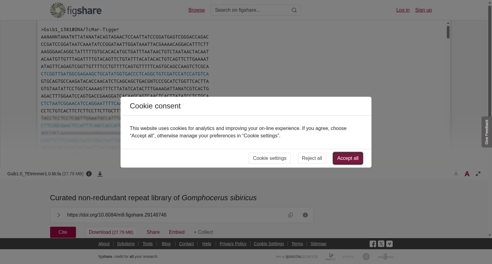 Curated non-redundant repeat library of <i>Gomphocerus sibiricus</i> 数据集图片
