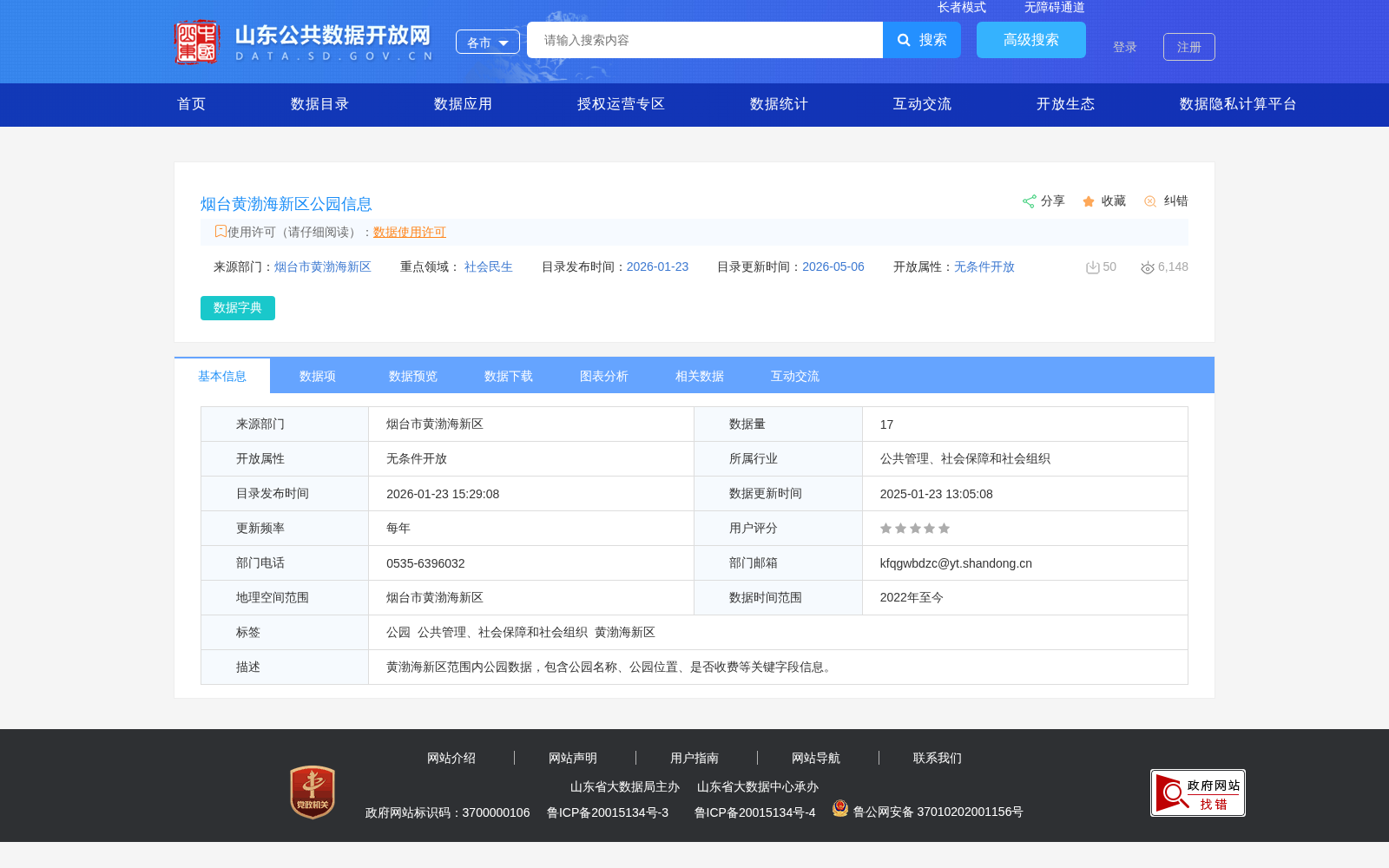 烟台黄渤海新区公园信息 数据集图片