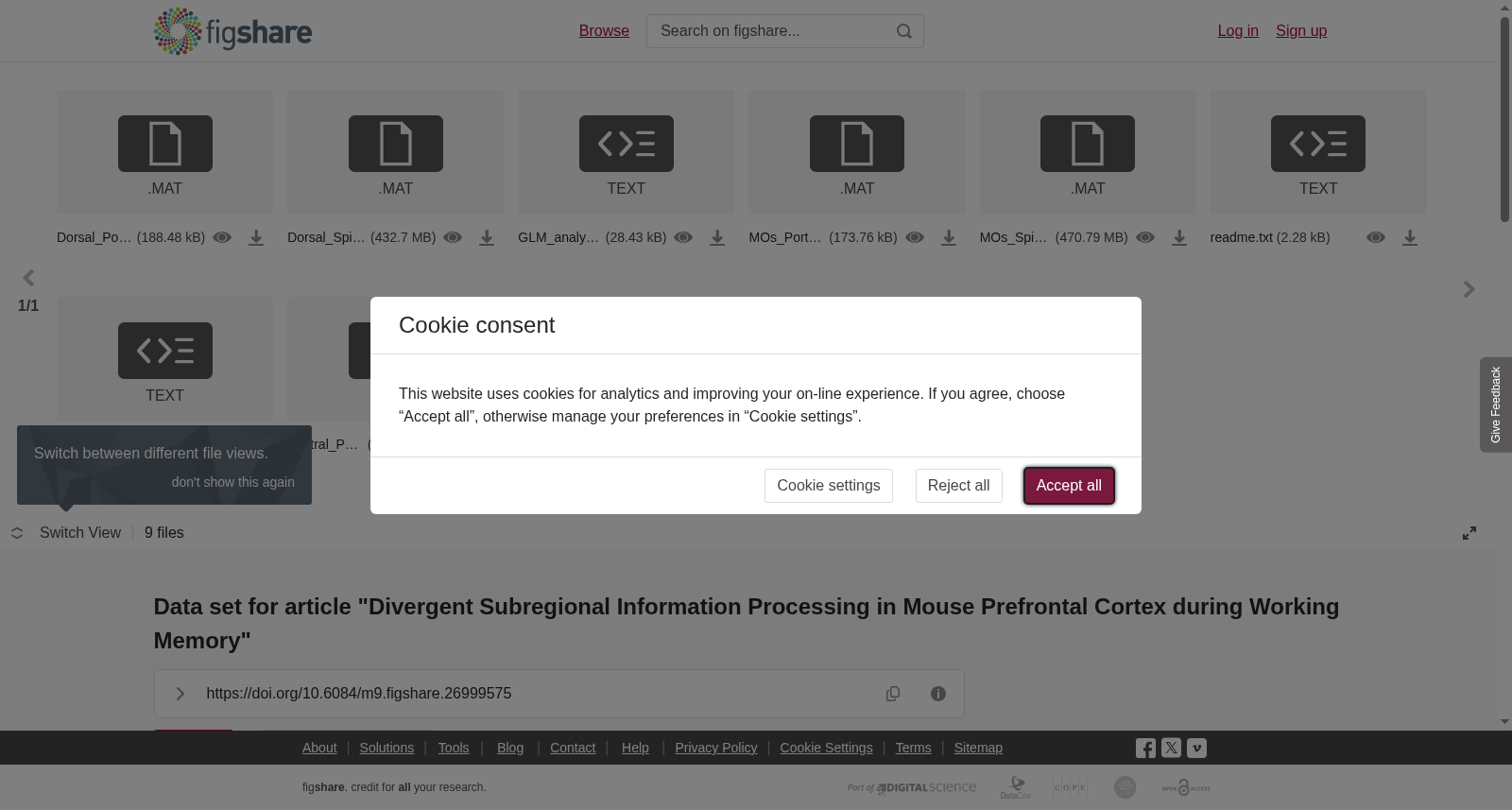 <b>Data set for article "Divergent Subregional Information Processing in Mouse Prefrontal Cortex during Working Memory"</b> 数据集图片