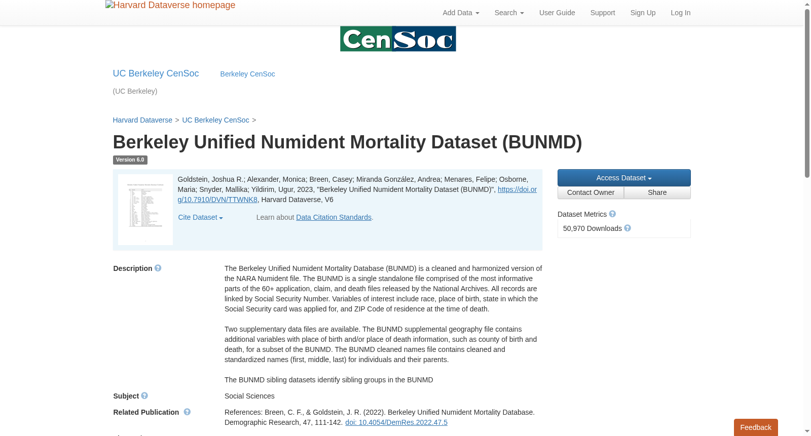 Berkeley Unified Numident Mortality Dataset (BUNMD) 数据集图片