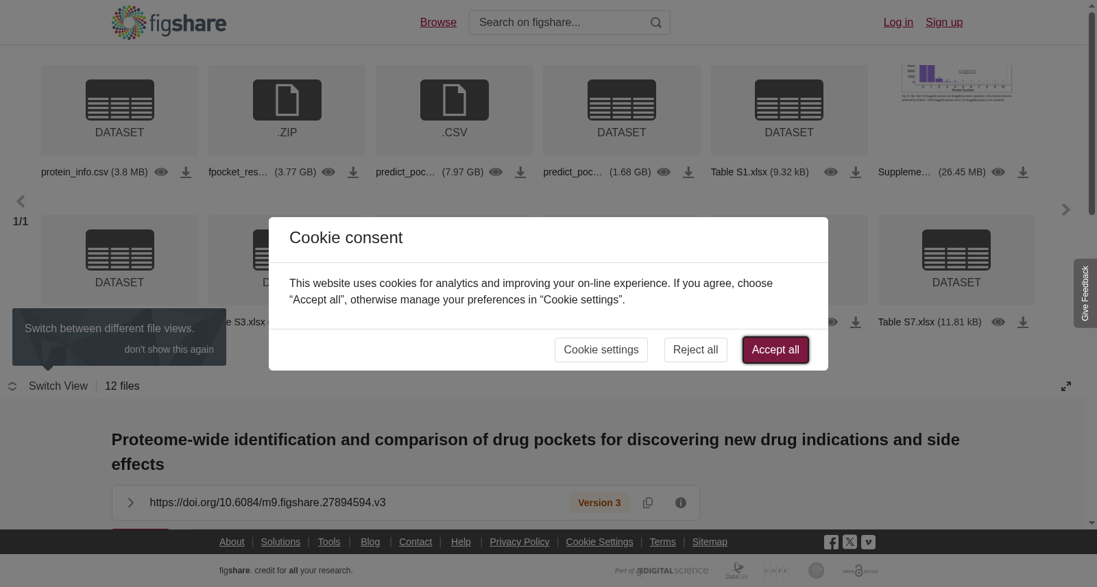 <b>Proteome-wide identification and comparison of drug pockets for discovering new drug indications and side effects</b> 数据集图片