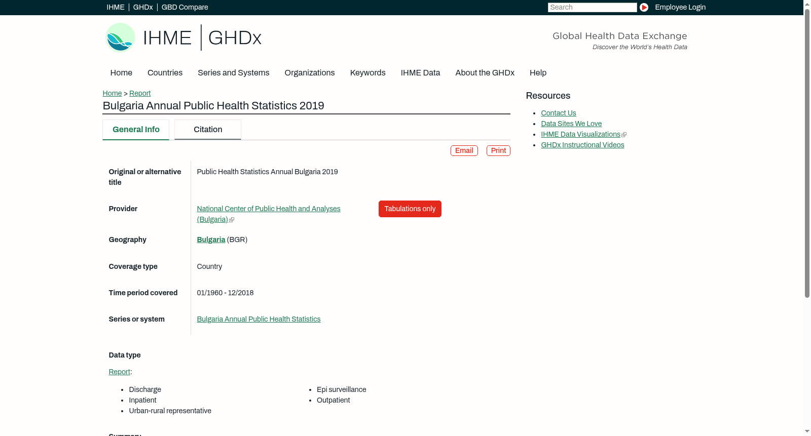 Bulgaria Annual Public Health Statistics 2019 数据集图片