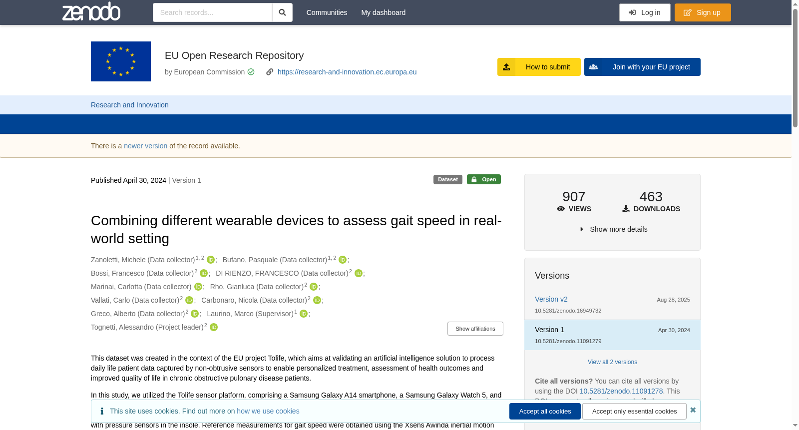 Combining different wearable devices to assess gait speed in real-world setting 数据集图片