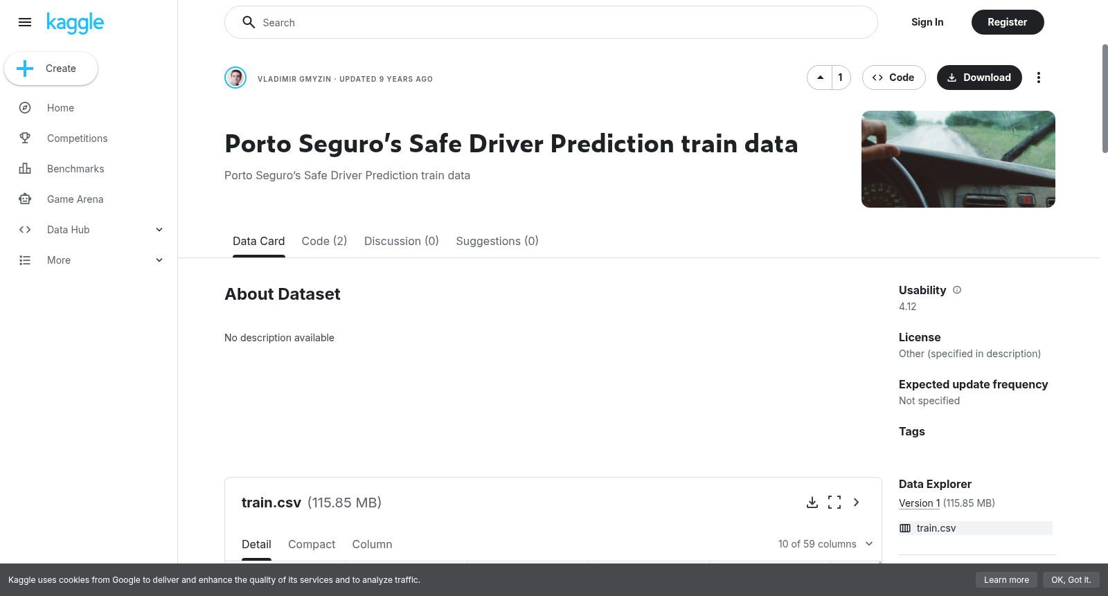 Porto Seguro’s Safe Driver Prediction train data 数据集图片
