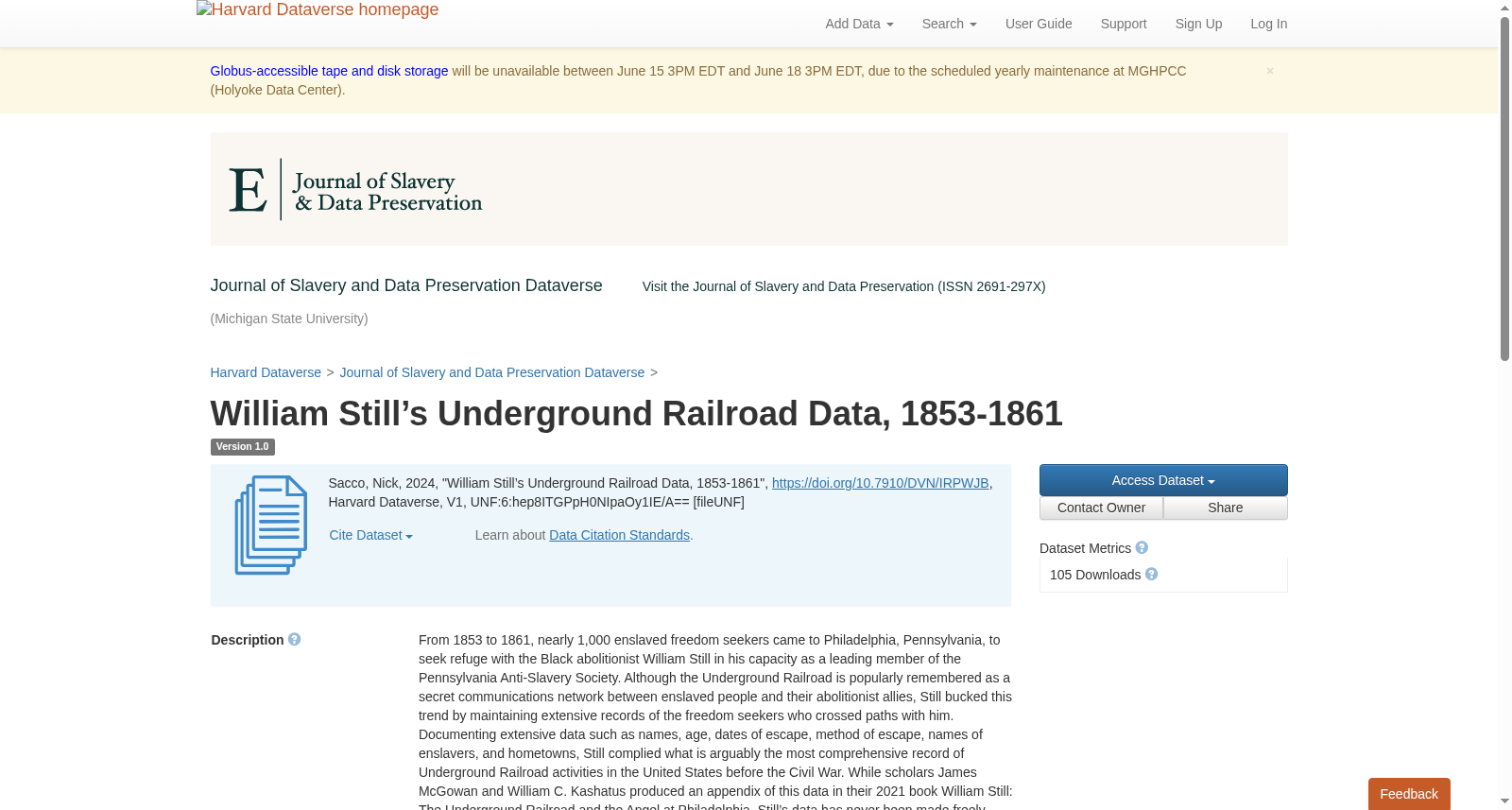 William Still’s Underground Railroad Data, 1853-1861 数据集图片