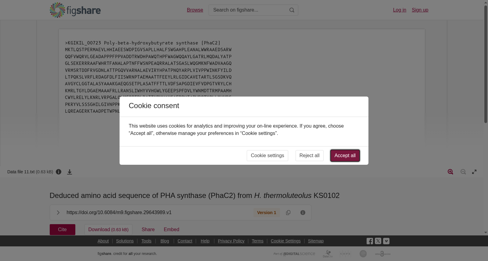 Deduced amino acid sequence of PHA synthase (PhaC2) from <i>H. thermoluteolus</i> KS0102 数据集图片