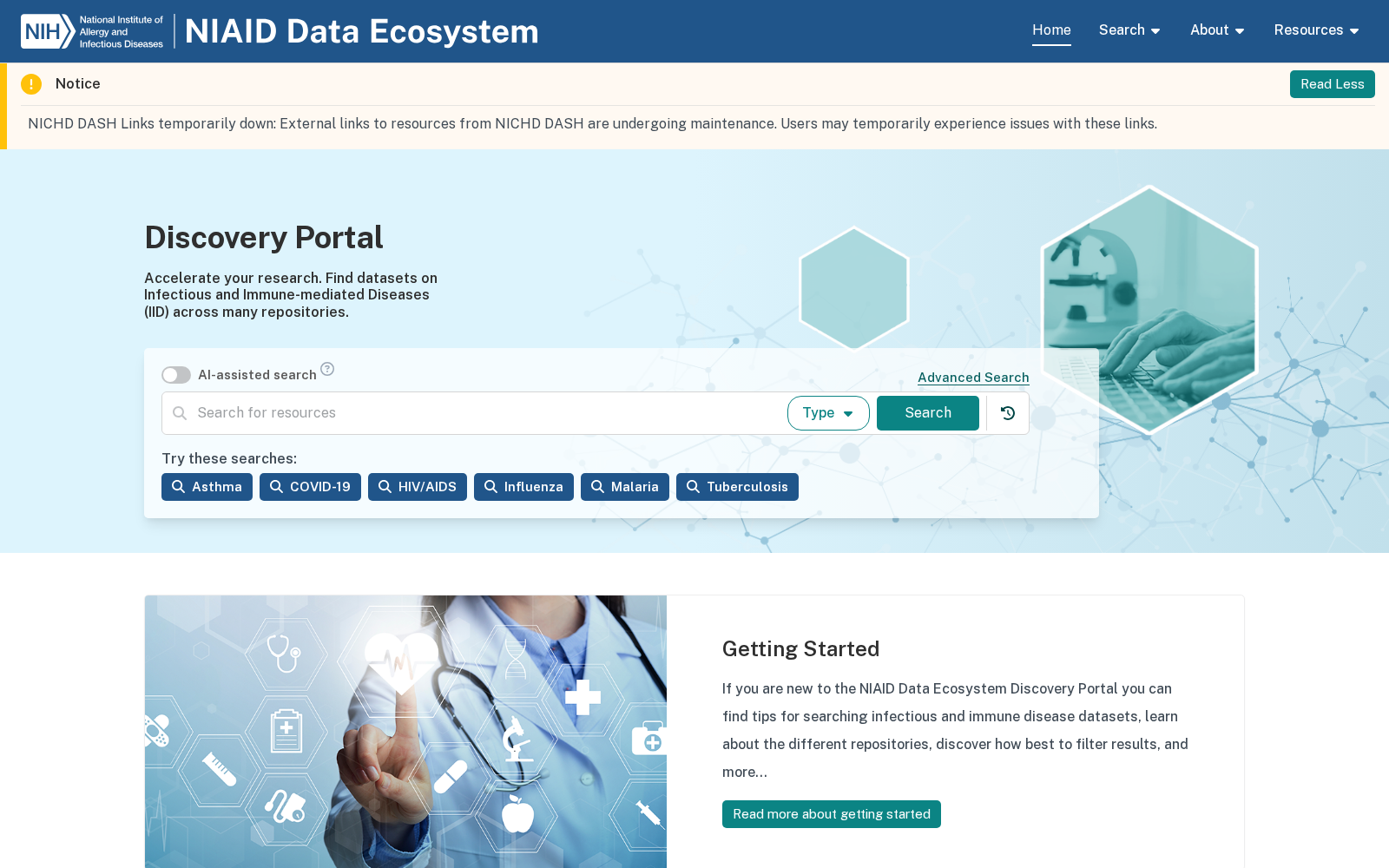The NIAID Data Ecosystem Discovery Portal 数据集图片