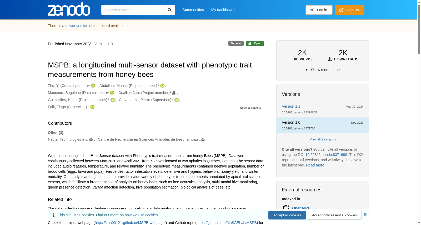 MSPB: a longitudinal multi-sensor dataset with phenotypic trait measurements from honey bees 数据集图片
