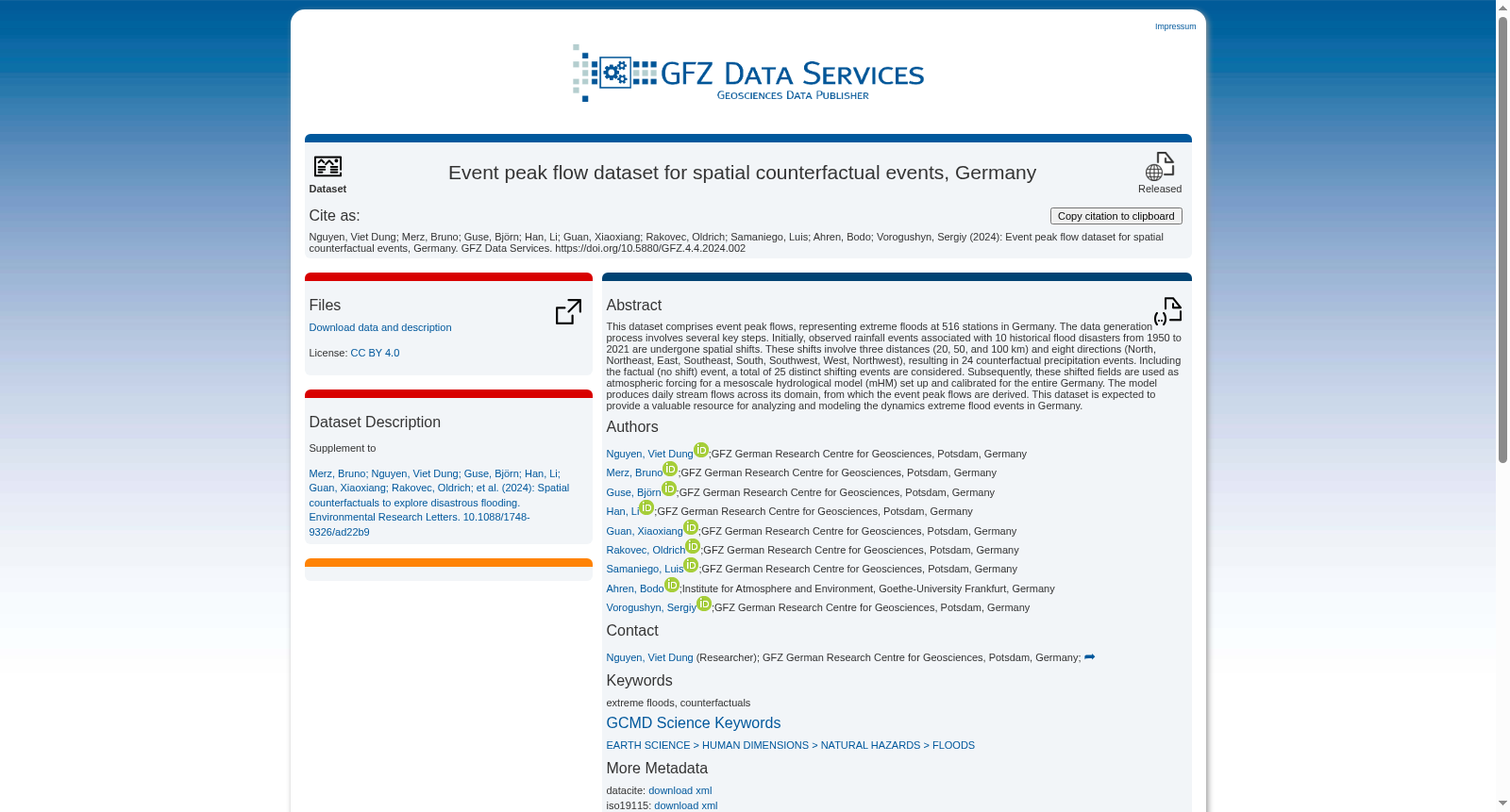 Event peak flow dataset for spatial counterfactual events, Germany 数据集图片