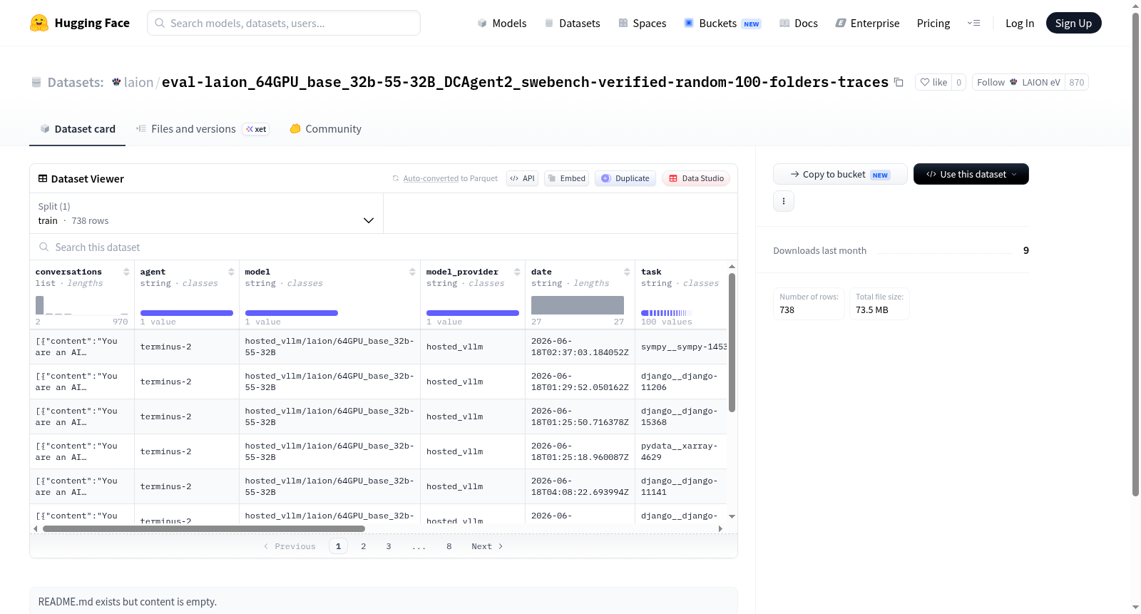 eval-laion_64GPU_base_32b-55-32B_DCAgent2_swebench-verified-random-100-folders-traces 数据集图片