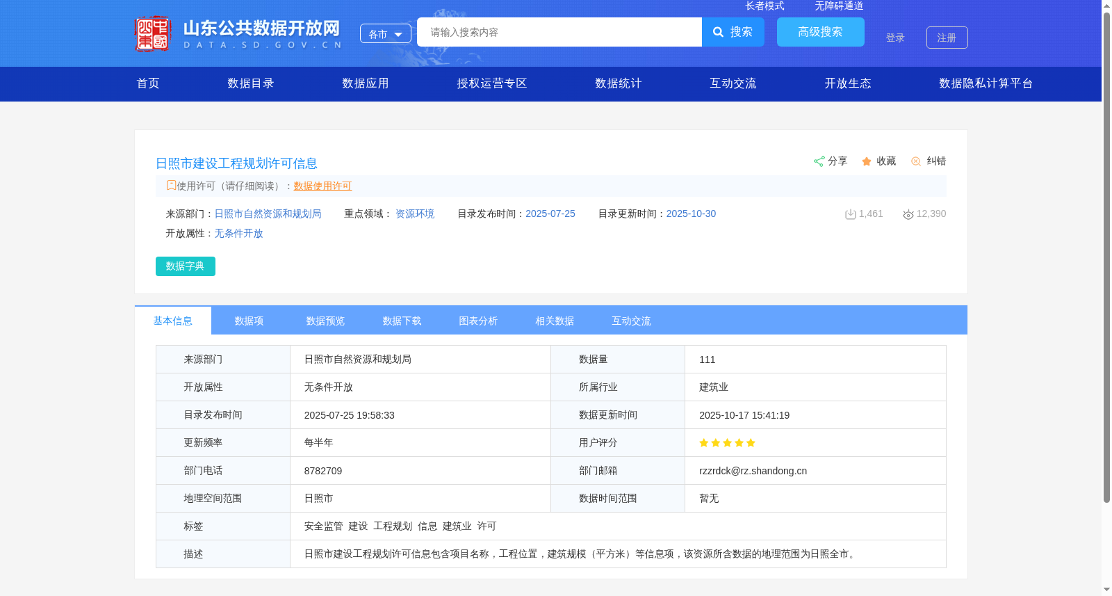日照市建设工程规划许可信息 数据集图片